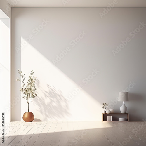 Bright Minimalist Room with Sunlight and Plants