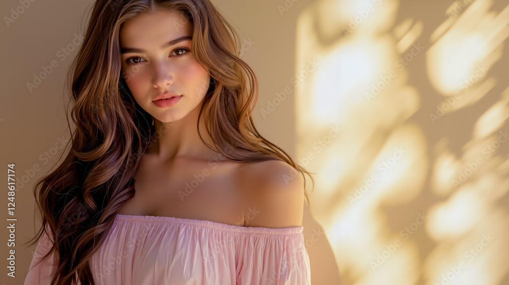 Fototapeta premium A woman in a pink dress posing for a picture
