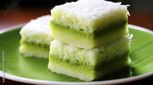 Delicious Layered Coconut Cake with Green Pandan Flavor