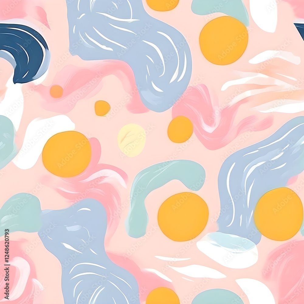 abstract illustration of seamless pattern of whimsical hand-drawn shapes and icons in soft pastel hues abstract illustration of seamless pattern of whimsical hand-drawn shapes and icons in soft pastel hues