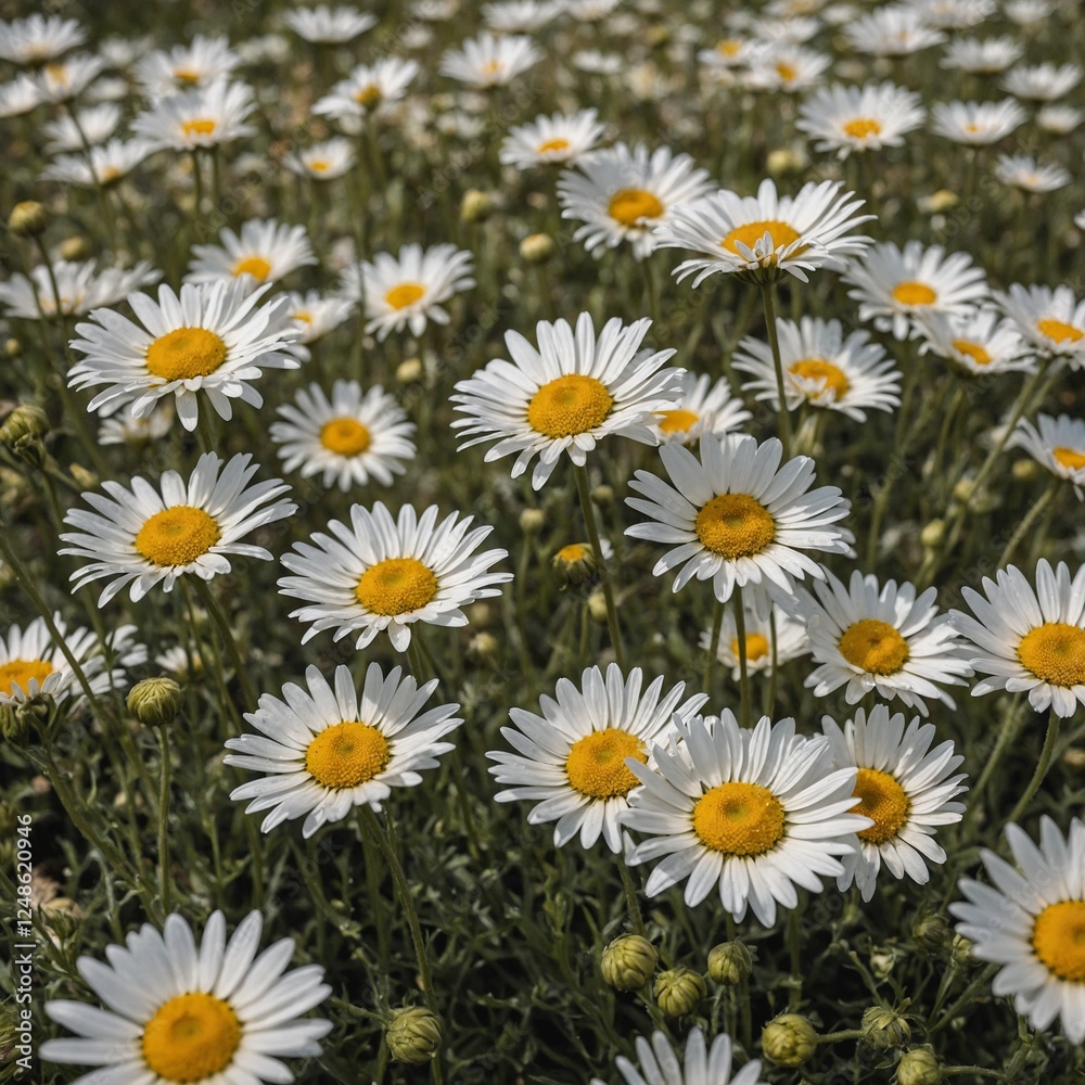 A watercolor-style depiction of a vibrant field of daisies. A watercolor-style depiction of a vibrant field of daisies.