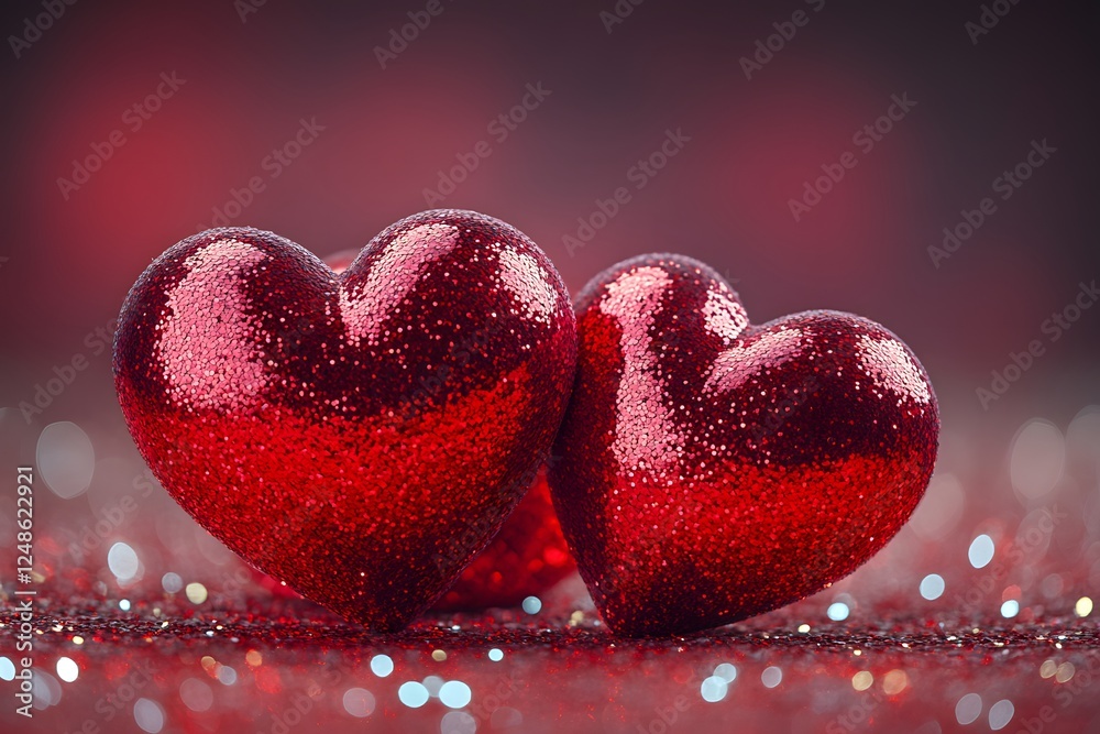 Fototapeta premium Sparkling Red Hearts for Valentine's Day - Romantic Glitter Design for Cards and Posters