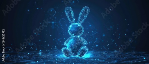 Digital rabbit, glowing, dark background, particle effects, tech concept