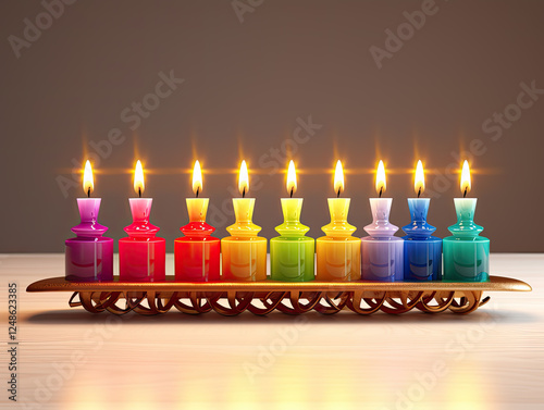 Colorful Candles on a Menorah for Hanukkah Celebration