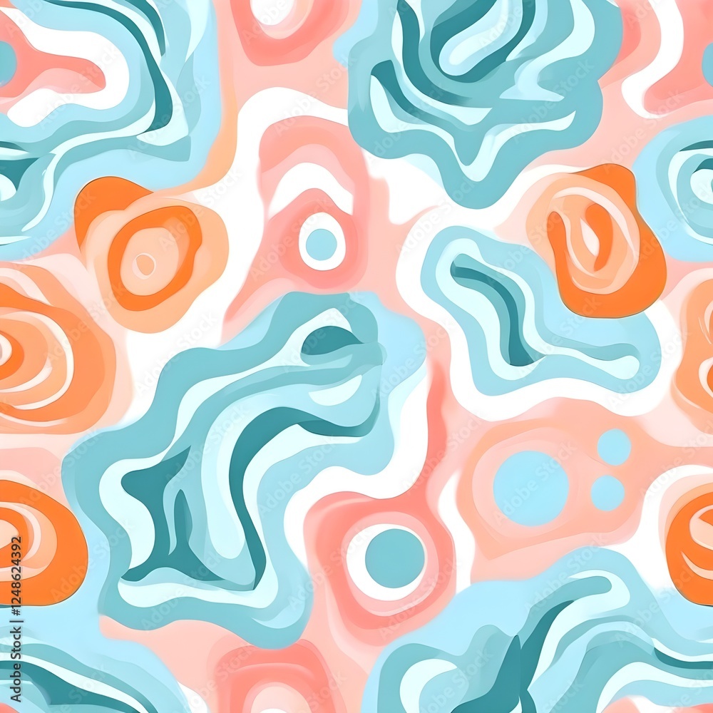 abstract illustration of seamless pattern of whimsical hand-drawn shapes and icons in soft pastel hues abstract illustration of seamless pattern of whimsical hand-drawn shapes and icons in soft pastel hues