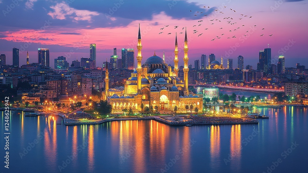 Fototapeta premium Majestic Sunset over the Beirut Waterfront Mosque