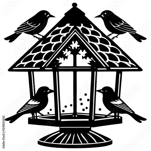  Birds in hand made animal feeder, winter time