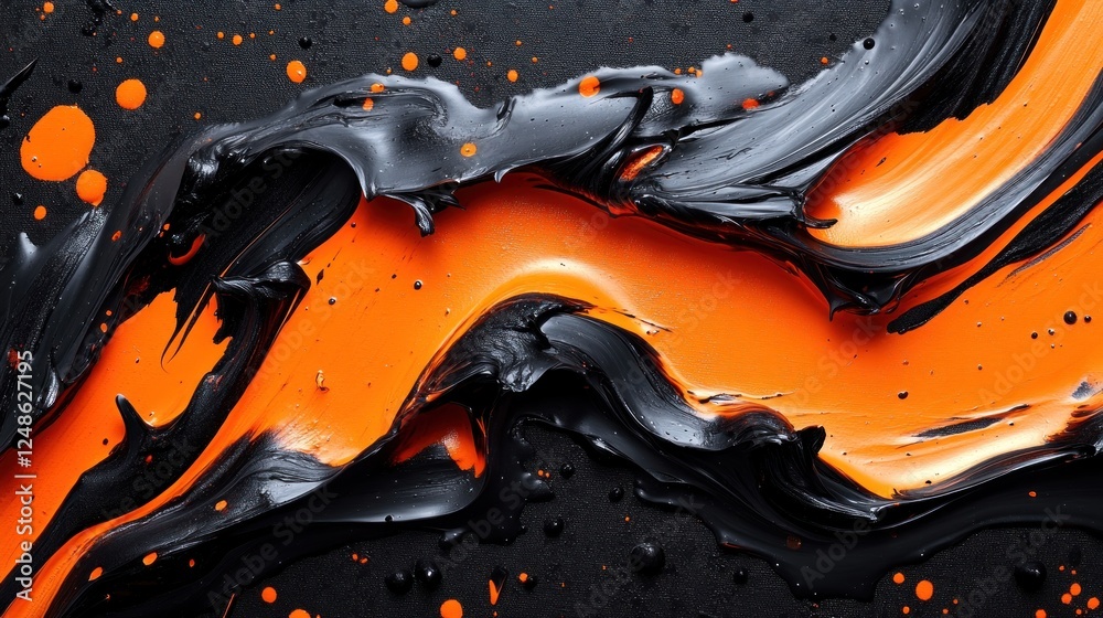 Abstract orange and black paint swirls. Abstract orange and black paint swirls.