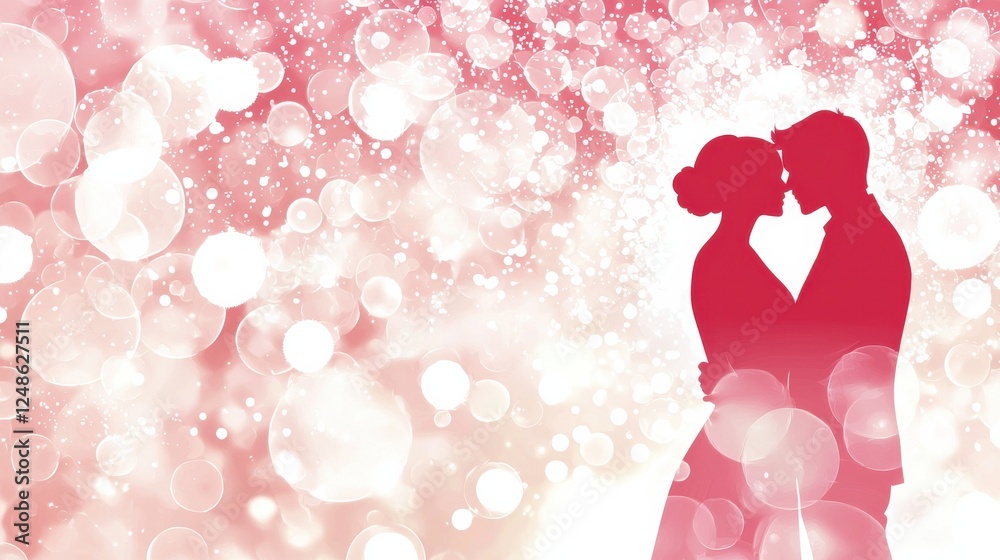 Romantic Couple Silhouetted Against a Soft Red Bokeh Background Romantic Couple Silhouetted Against a Soft Red Bokeh Background