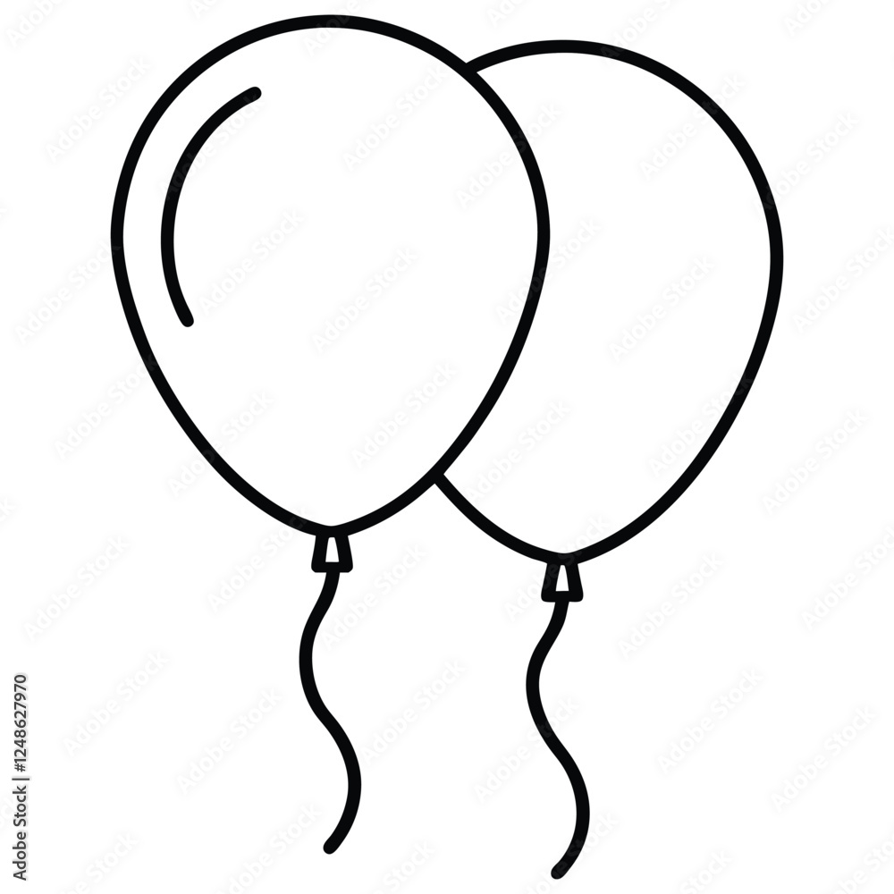 Two Floating Balloon Line Art Vector. Birthday balloon line art, party balloon icon, Birthday celebration, outline, isolate on a white background Two Floating Balloon Line Art Vector. Birthday balloon line art, party balloon icon, Birthday celebration, outline, isolate on a white background