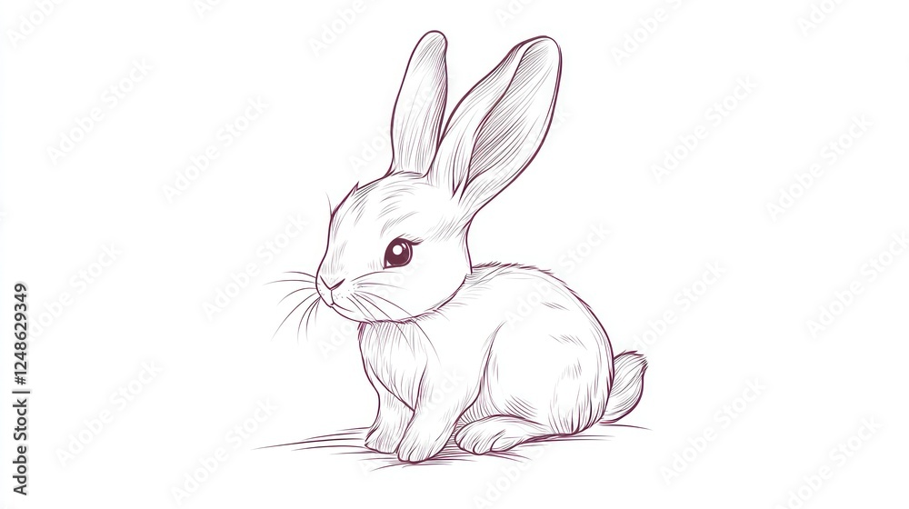 Cute bunny rabbit drawing, sitting, white background, art illustration Cute bunny rabbit drawing, sitting, white background, art illustration
