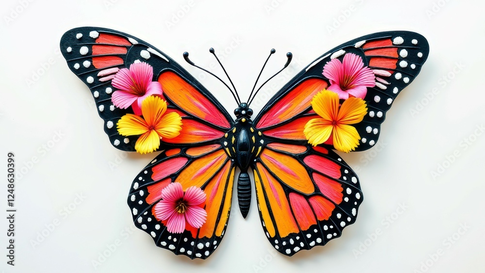 Obraz premium Vibrant monarch butterfly with colorful flowers on wings