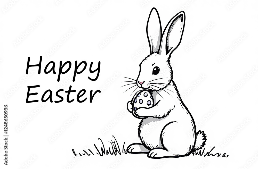 Easter bunny holding an egg in paws, Happy Easter card. AI Generative Easter bunny holding an egg in paws, Happy Easter card. AI Generative