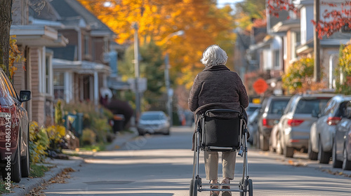 Wallpaper Mural Elderly woman with walker on suburban street. Torontodigital.ca