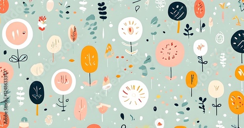 Wallpaper Mural abstract illustration of seamless pattern of whimsical hand-drawn shapes and icons in soft pastel hues Torontodigital.ca