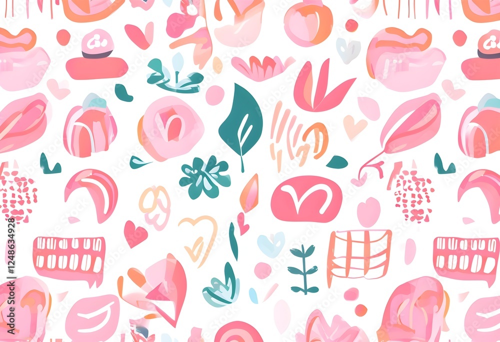 abstract illustration of seamless pattern of whimsical hand-drawn shapes and icons in soft pastel hues abstract illustration of seamless pattern of whimsical hand-drawn shapes and icons in soft pastel hues