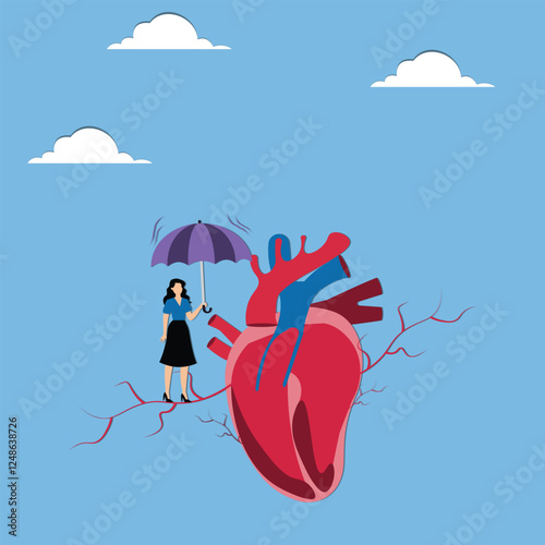 Health Safety and Protection, Life Insurance, Healthcare and Wellness, Trader Walking with an Umbrella on an Electrocardiogram