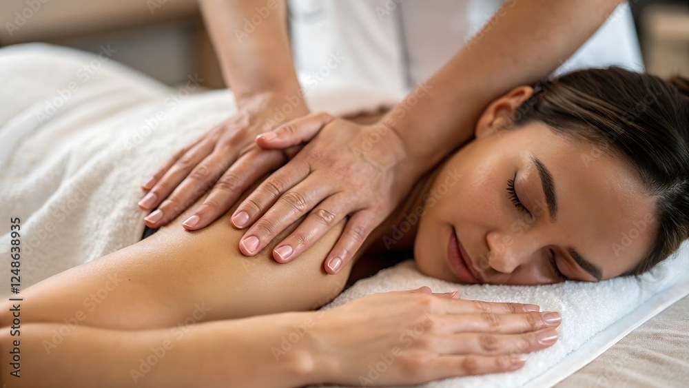 A professional massage therapist performs a relaxing massage A professional massage therapist performs a relaxing massage