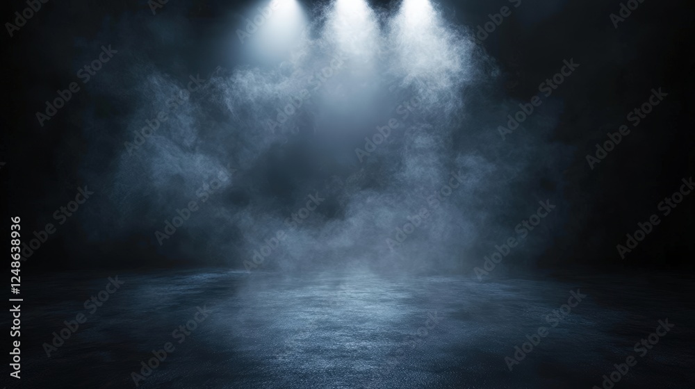 Fototapeta premium Abstract Black Background With Spotlight and Smoke for Dramatic and Mysterious Visual Effects and Creative Art Projects