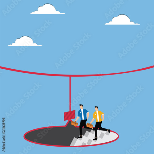 People fall into temptation, traps or hoaxes, and businessmen run down the stairs into the trap