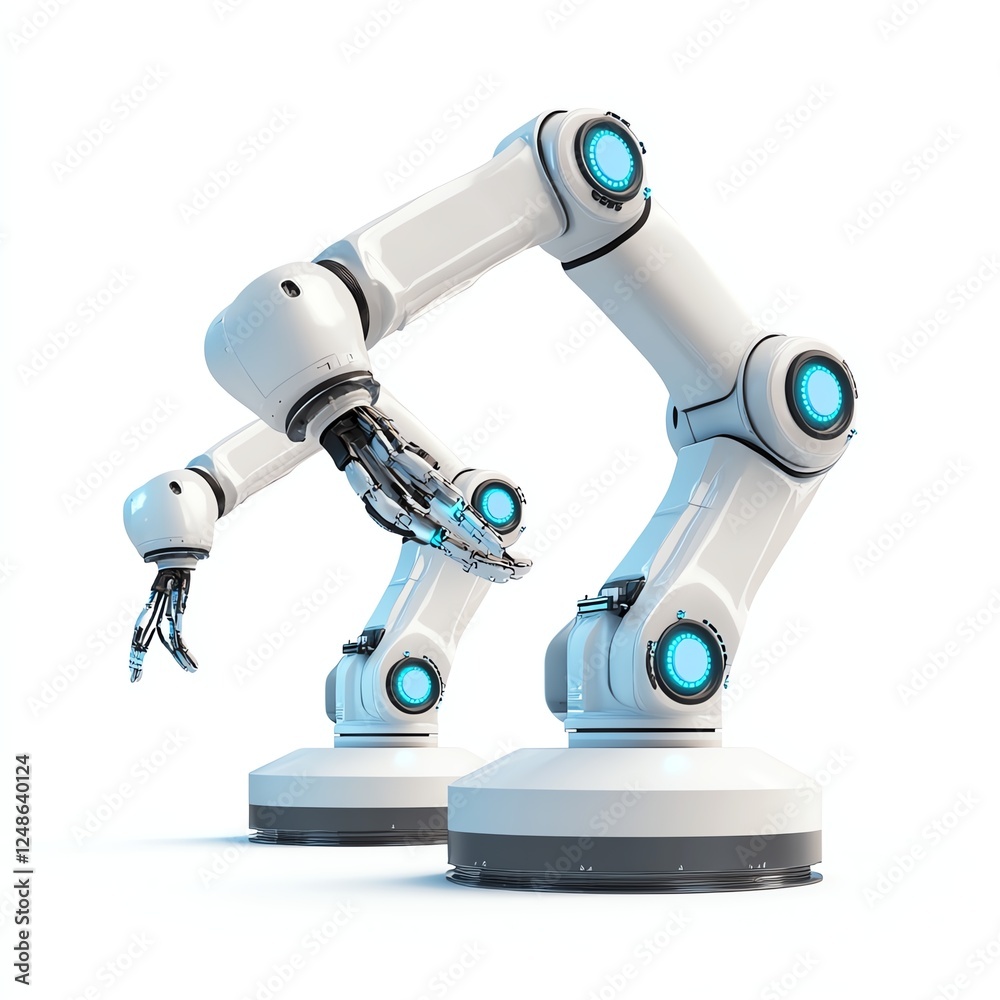 Robotic arms with advanced design on a white isolated background. Robotic arms with advanced design on a white isolated background.