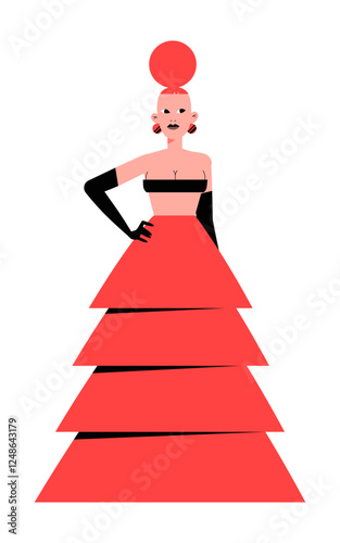 Podium Model In Flat Vector Illustration Symbolizing Fashion, Runway, And Elegance, Isolated On White Background