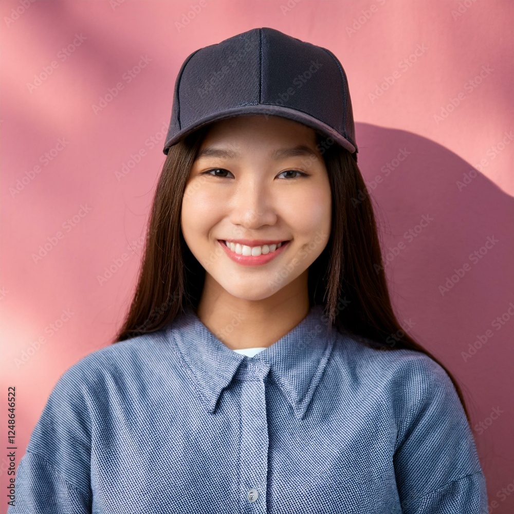 Generated image Smiling pretty gen z Asian teen girl fashion model looking at camera posing at color wall Generated image Smiling pretty gen z Asian teen girl fashion model looking at camera posing at color wall