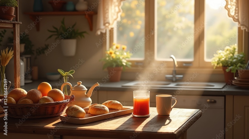 Warm and Inviting Kitchen with Wooden Countertop Warm and Inviting Kitchen with Wooden Countertop