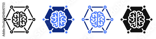 Vector icon or logo of human brain neural network related to artificial intelligence, machine learning, data science. Symbol for website or app ui, logo design, illustration