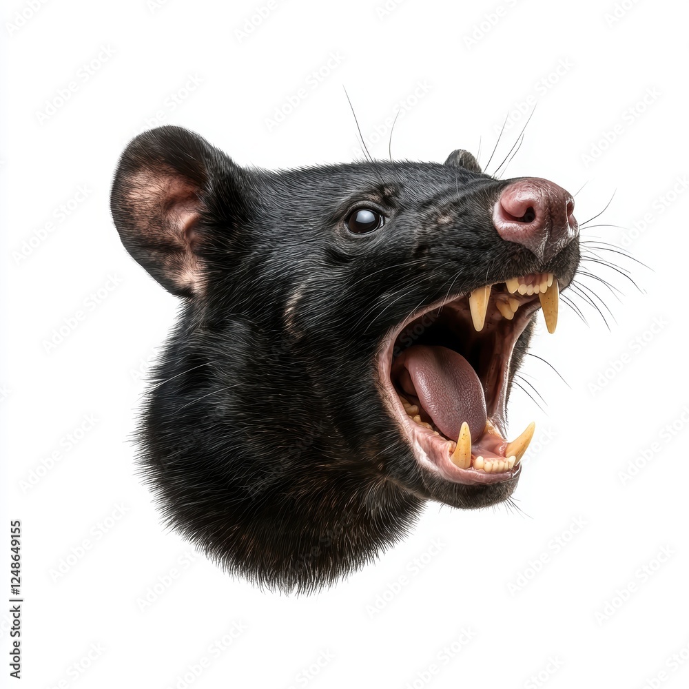 A black animal with a mouth wide open and teeth showing A black animal with a mouth wide open and teeth showing