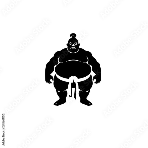 Black and white sumo wrestler silhouette icon.