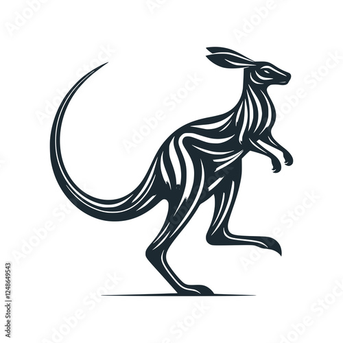 The standing of kangaroo. black white illustration. vector symbol.