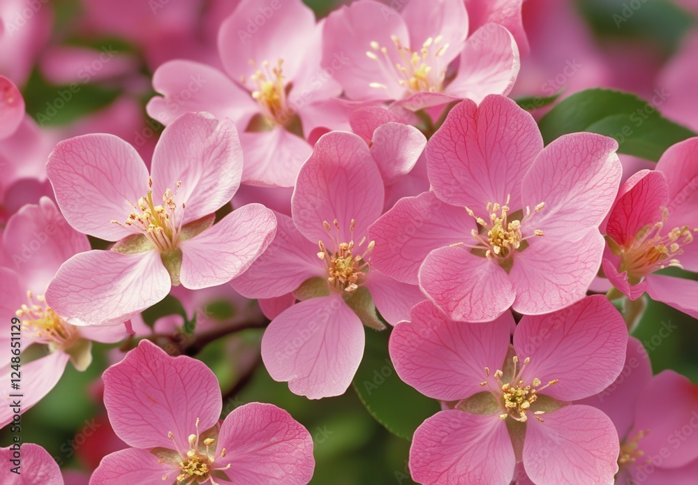 Closeup of a cluster of pink flowers blooming on a branch Closeup of a cluster of pink flowers blooming on a branch