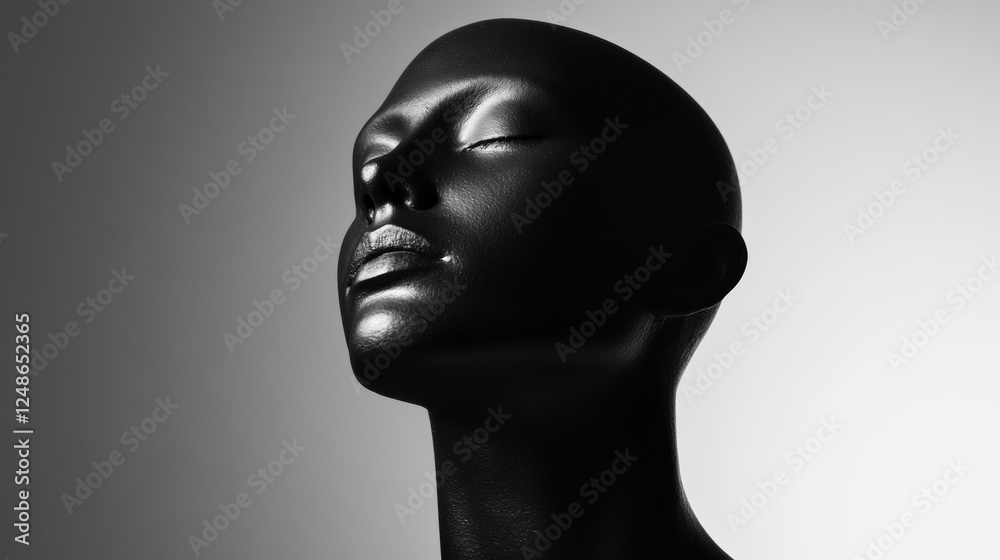 Black mannequin head in high-contrast lighting Black mannequin head in high-contrast lighting