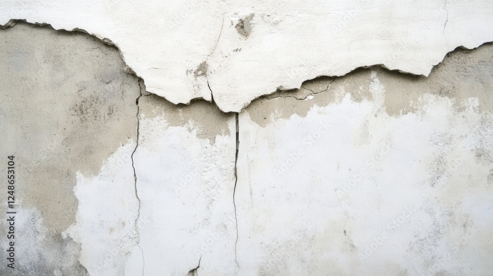 Obraz premium Detailed View of a Weathered Building Wall with Deep Cracks