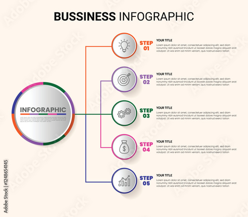 Circular Connection Steps Infographic Template with 5 Element