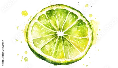 Watercolor painting of a vibrant lime cut in half
