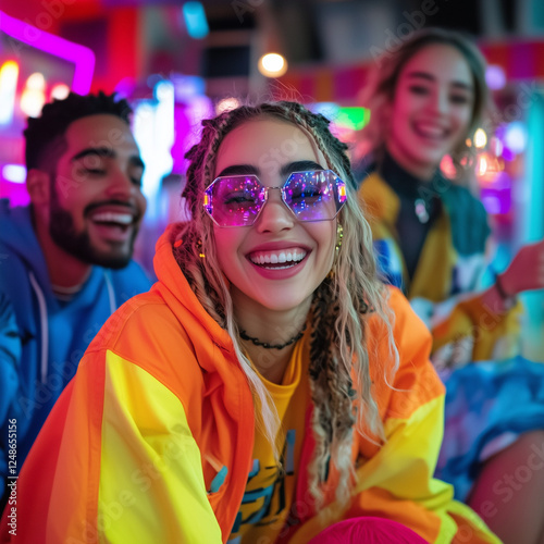 Diverse friends enjoy retro...