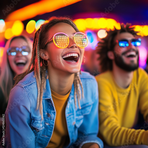 Diverse friends enjoy retro...