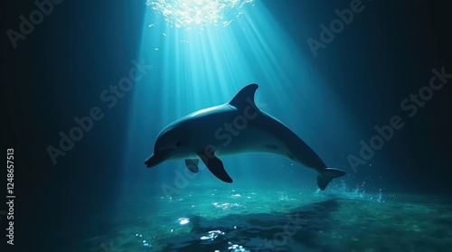 Playful Dolphin Illuminated by Light Rays photo