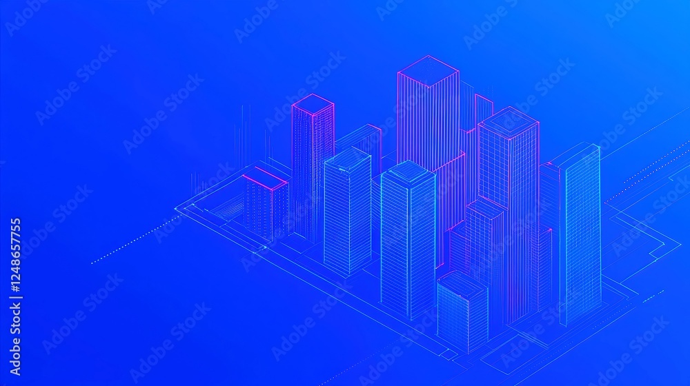 Fototapeta premium Smart Cities Network, interconnected urban landscapes utilizing IoT for efficient communication, featuring clean, minimalistic line art design with ample copy-space for text integration