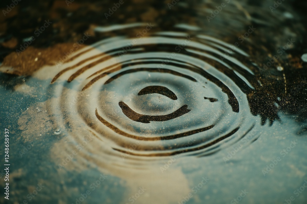 A close-up of ripples forming on a rain-soaked pavement puddle, capturing the motion and texture of water in soft golden light A close-up of ripples forming on a rain-soaked pavement puddle, capturing the motion and texture of water in soft golden light