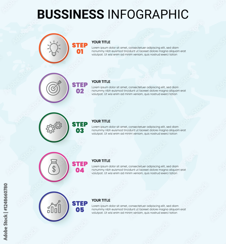 Fototapeta premium List Diagram with 5 points of steps, colorful business infographic element template vector