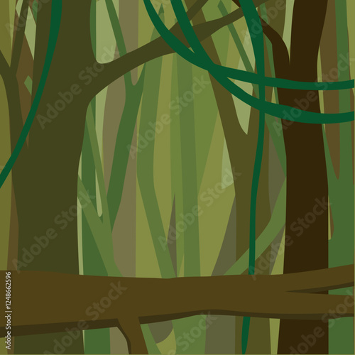 jungle with lianas dark amazonia africa  flat vector illustration wildlife background walpaper landscape