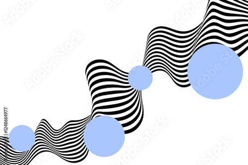 Abstract black and white wave on a background of blue circles. Eps 10