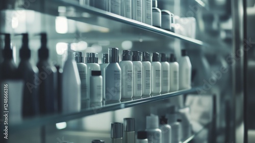 Modern retail shelf with skincare products