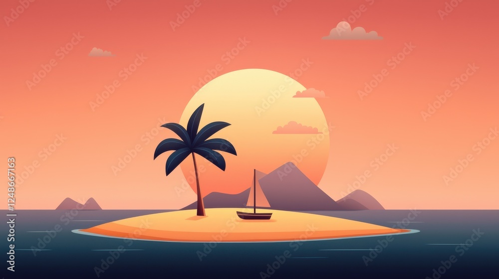 Obraz premium Travel adventure tropical island beach sunset scene digital art serene environment scenic viewpoint