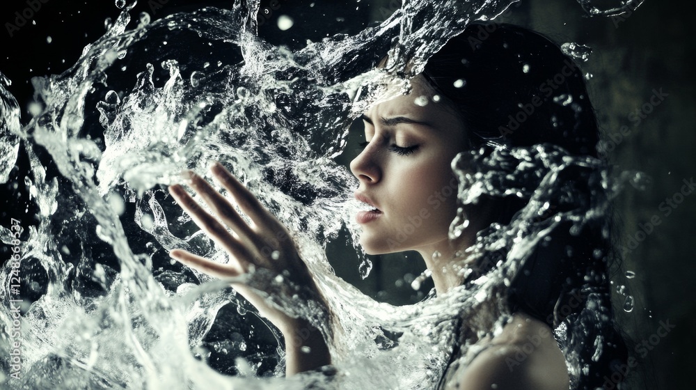 Obraz premium Woman in motion with dynamic water splash