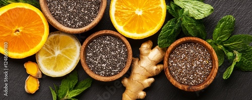 Boost your detox routine by adding superfoods like chia seeds, turmeric, and ginger to your daily meals and drinks. photo