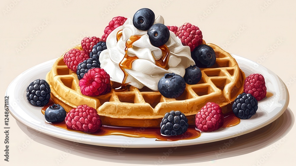 Golden Waffles with Berries and Whipped Cream Golden Waffles with Berries and Whipped Cream